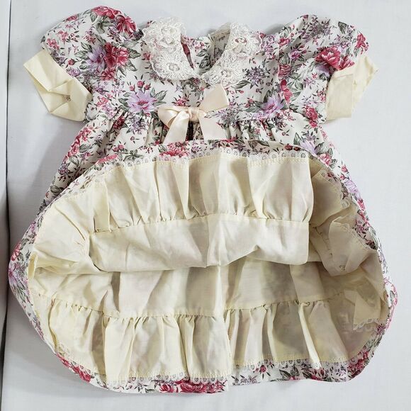 Vtg Nursery Rhyme Girls 6-12 Mths Party Dress Floral Lined Bow Lace Multicolor - Picture 6 of 11